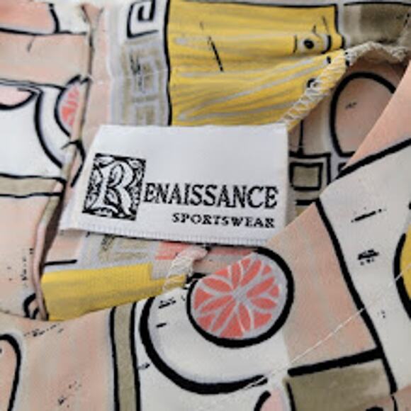 Vintage Renaissance Sportswear Abstract Print Blouse Retro Short Sleeve Top L/XL - Picture 3 of 10